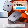 Vention 2-portu divvirzienu 8K HDMI slēdzis AKPH0, HDMI 2.1, 7680×4320@60Hz, USB-C barošana, alumīnijs, pelēks