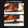 Vention 2-portu divvirzienu 8K HDMI slēdzis AKPH0, HDMI 2.1, 7680×4320@60Hz, USB-C barošana, alumīnijs, pelēks