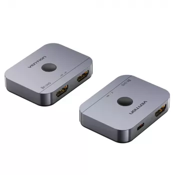Vention 2-portu divvirzienu 8K HDMI slēdzis AKPH0, HDMI 2.1, 7680×4320@60Hz, USB-C barošana, alumīnijs, pelēks