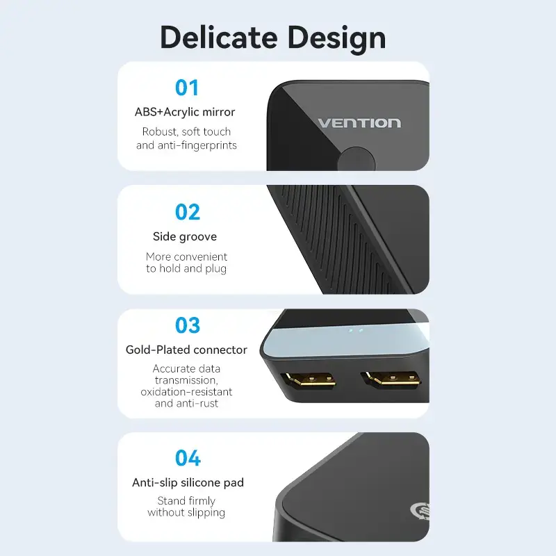 HDMI 2-Port Bi-Direction 4K Switcher Vention AKOB0 — 3 HDMI porti, 3840×2160@60Hz, ABS, Plug and Play