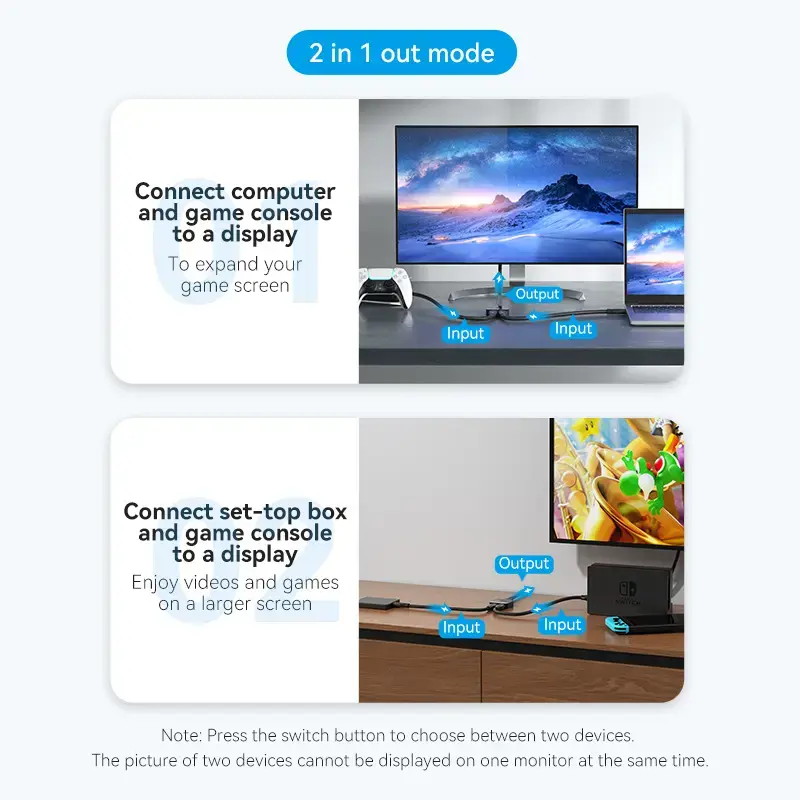 HDMI 2-Port Bi-Direction 4K Switcher Vention AKOB0 — 3 HDMI porti, 3840×2160@60Hz, ABS, Plug and Play