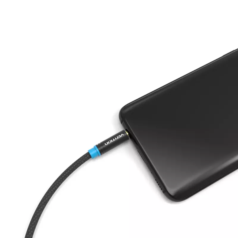 Audio pagarinātāja kabelis Vention 3.5mm 1,5 m, vīrišķais-uz-sievieti, kokvilnas pinums, melna metāla apdare