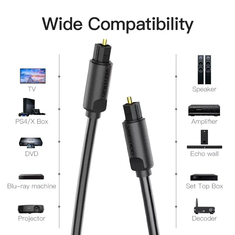 Vention optiskās šķiedras audio kabelis 1,5 m, melns, TOSLINK tēvs–tēvs