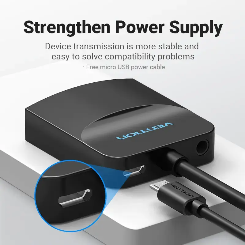 VGA uz HDMI pārveidotājs Vention 0,15 m melns VGA HDMI Micro USB Audio