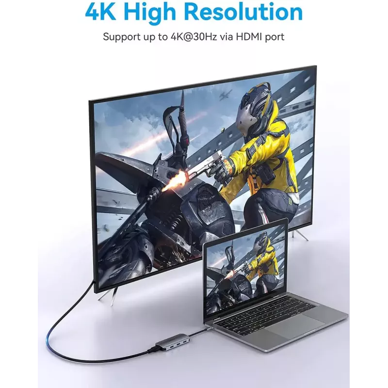 Docking Station Vention USB-C to HDMI USB 3.0x3 SD TF PD 100W Pelēks