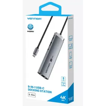 Dokstacija Vention 9-in-1 USB-C TGVHB — RJ-45, HDMI 4K@60Hz, USB 3.2 Gen1, SD/MicroSD, 1x USB-C
