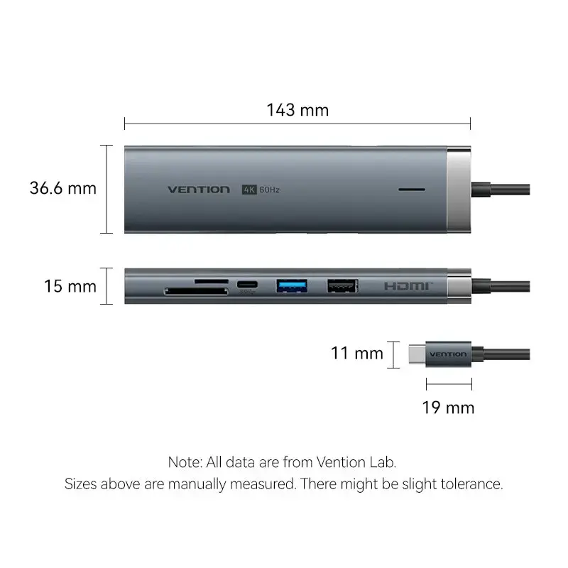 Dokstacija Vention 9-in-1 USB-C TGVHB — RJ-45, HDMI 4K@60Hz, USB 3.2 Gen1, SD/MicroSD, 1x USB-C