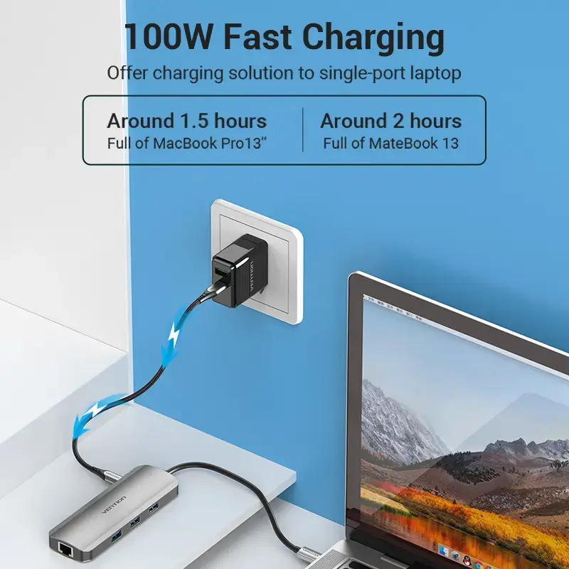 Vention daudzfunkciju USB-C dokstacija ar HDMI USB3.0x3 RJ45 SD TF TRRS 3.5mm PD 0.15M pelēks alumīnija sakausējums