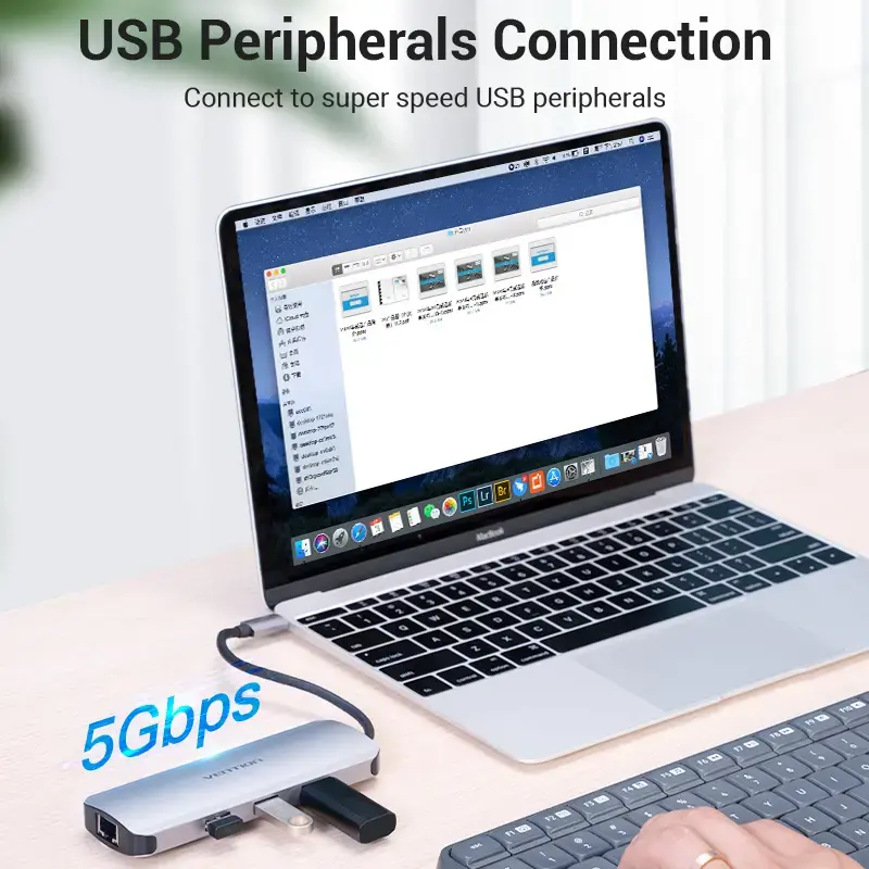 Vention daudzfunkciju USB-C dokstacija ar HDMI USB3.0x3 RJ45 SD TF TRRS 3.5mm PD 0.15M pelēks alumīnija sakausējums