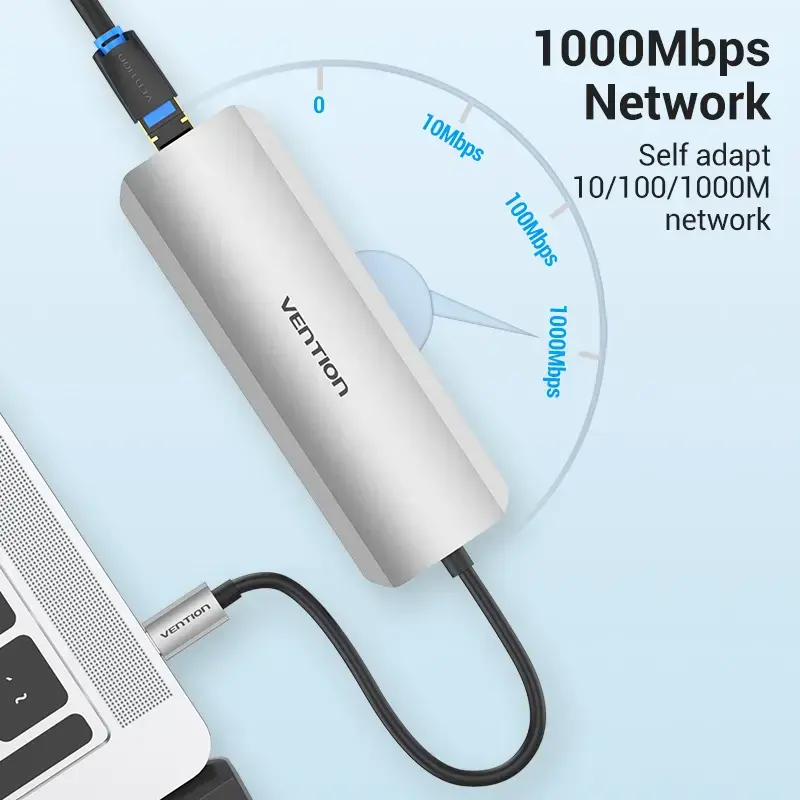 Vention daudzfunkciju USB-C dokstacija ar HDMI USB3.0x3 RJ45 SD TF TRRS 3.5mm PD 0.15M pelēks alumīnija sakausējums
