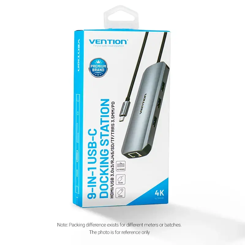 Vention daudzfunkciju USB-C dokstacija ar HDMI USB3.0x3 RJ45 SD TF TRRS 3.5mm PD 0.15M pelēks alumīnija sakausējums