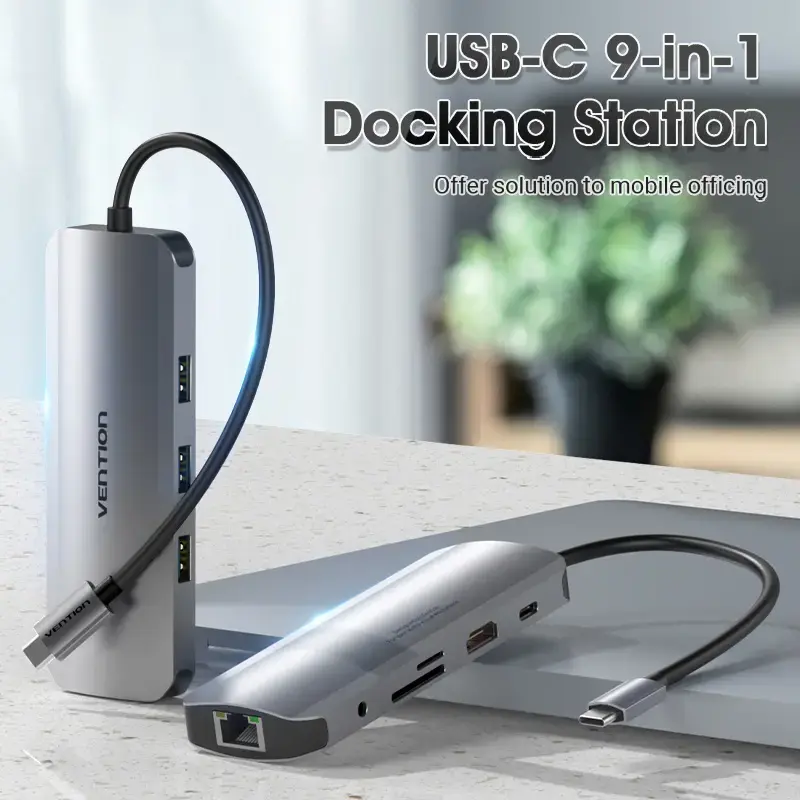 Vention daudzfunkciju USB-C dokstacija ar HDMI USB3.0x3 RJ45 SD TF TRRS 3.5mm PD 0.15M pelēks alumīnija sakausējums