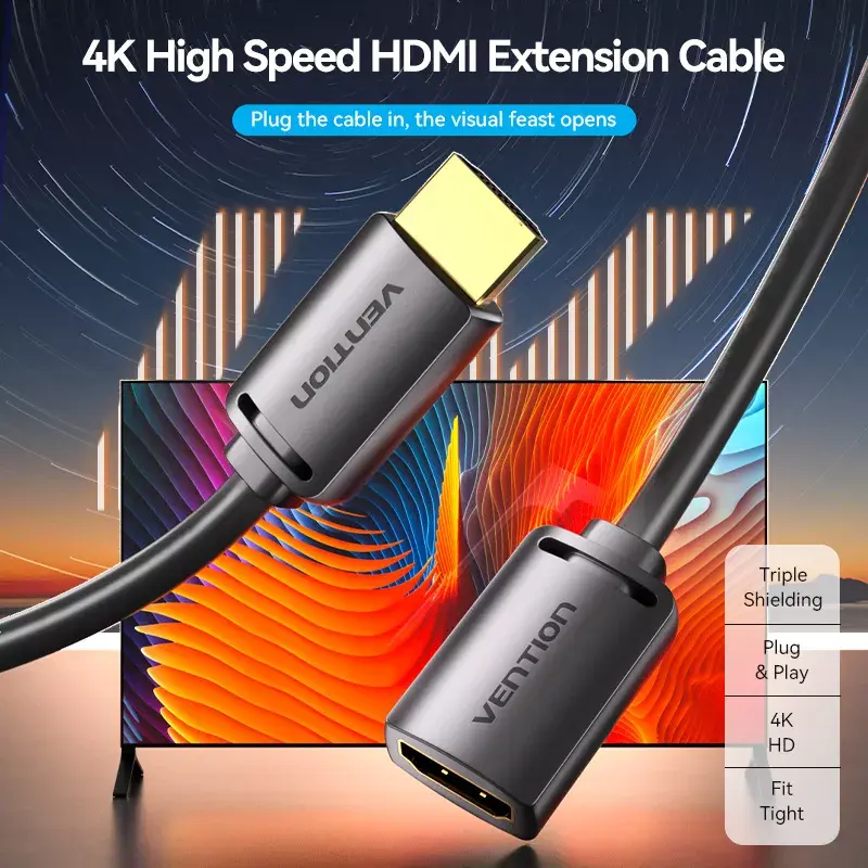 HDMI kabelis Vention AHCBF 1 m, HDMI-A tēviņš uz HDMI-A mātīte, 18 Gbit/s, 4K, melns