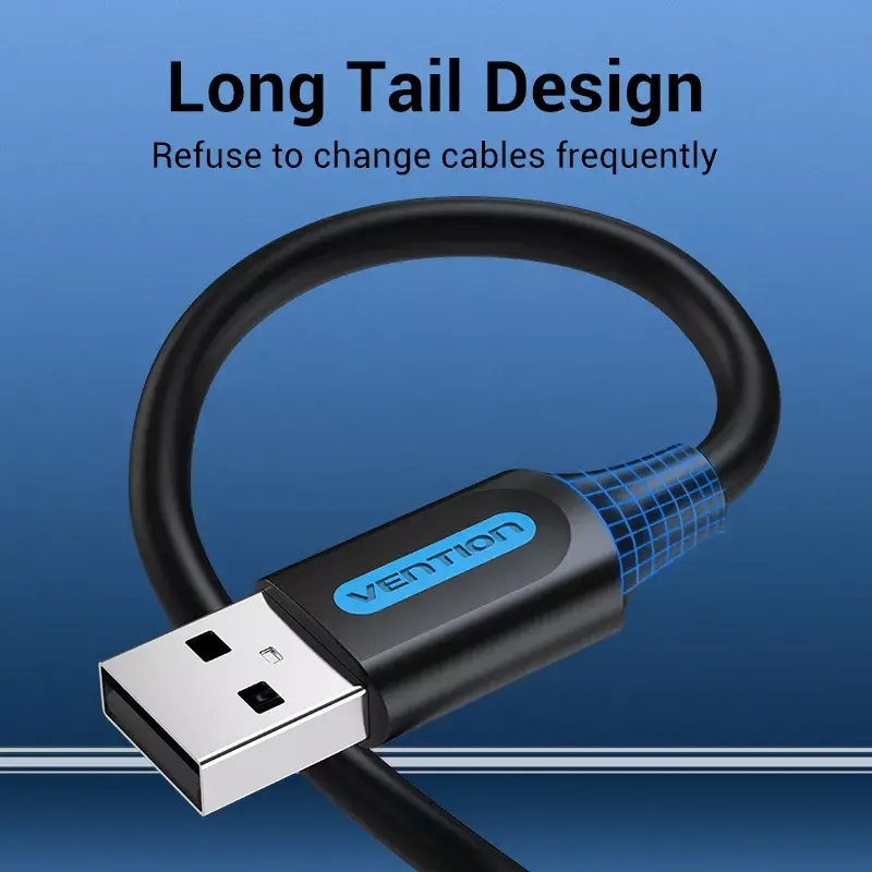 USB 2.0 A–A kabelis Vention 2 m, melns PVC, USB A uz USB A, 0,48 Gbit/s