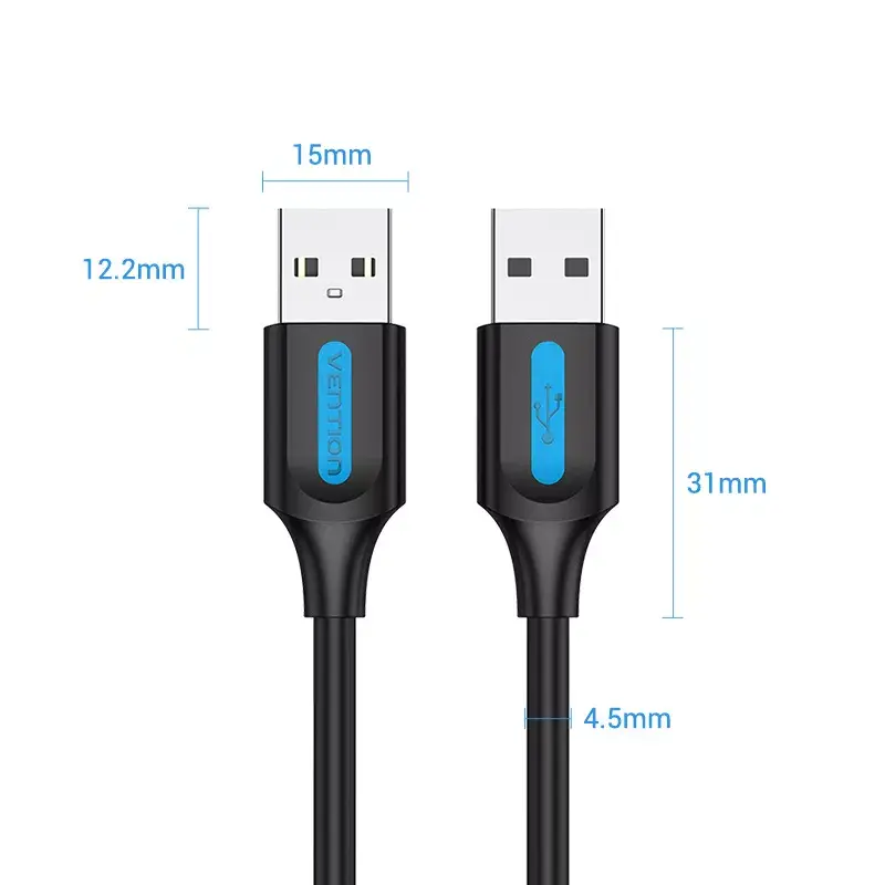USB 2.0 A–A kabelis Vention 2 m, melns PVC, USB A uz USB A, 0,48 Gbit/s