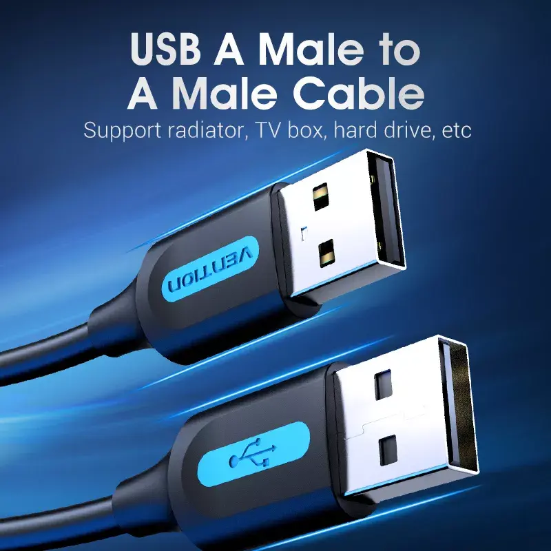 USB 2.0 A–A kabelis Vention 2 m, melns PVC, USB A uz USB A, 0,48 Gbit/s