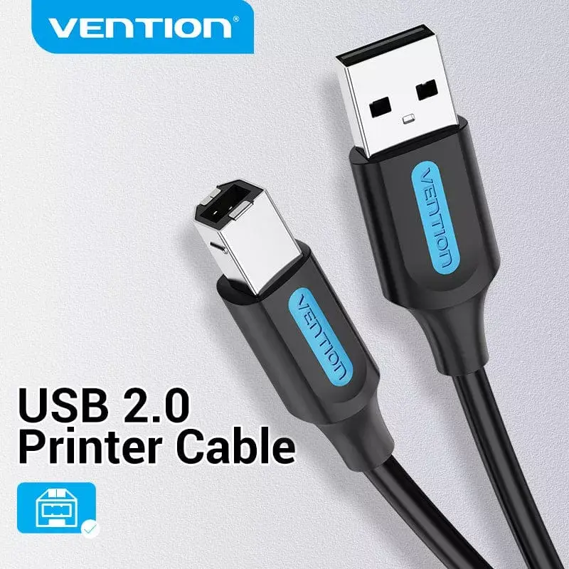 USB 2.0 A vīrieša uz B vīrieša kabelis 3 m — Vention — melns PVC, 480 Mbps, 2 A