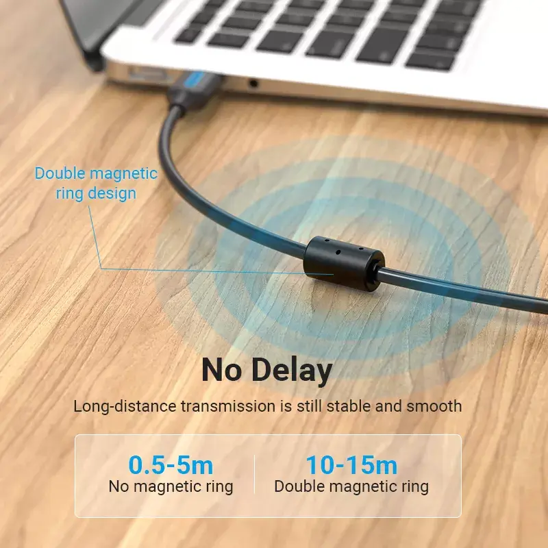 USB 2.0 A vīrieša uz B vīrieša kabelis 3 m — Vention — melns PVC, 480 Mbps, 2 A
