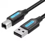 USB 2.0 A vīrieša uz B vīrieša kabelis 3 m — Vention — melns PVC, 480 Mbps, 2 A