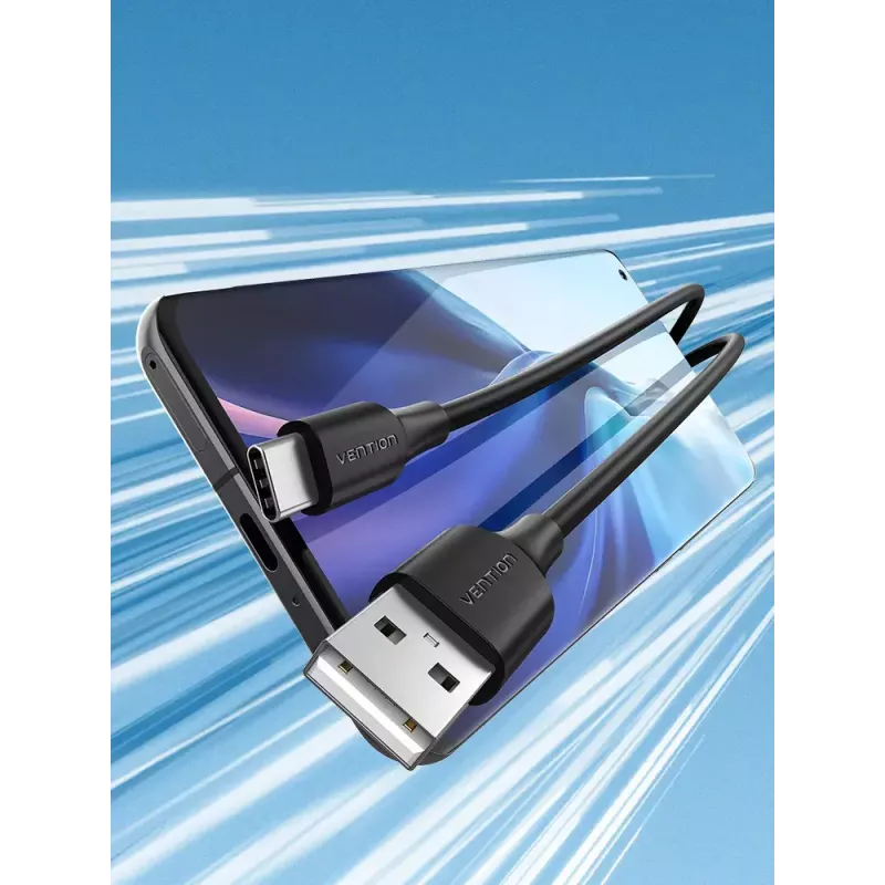 Vention USB 2.0 A vīriešu uz C vīriešu 3A kabelis 0.25 m melns