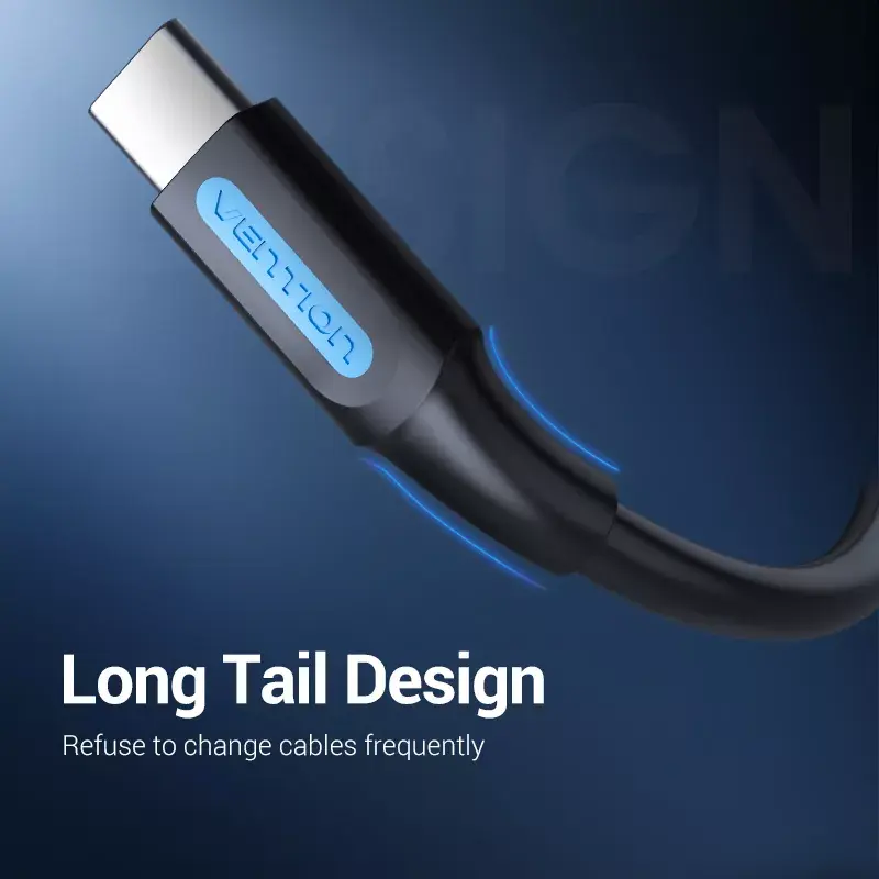 Vention USB 2.0 A vīrieša uz C vīrieša 3A kabelis 0.5M melns