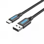 Vention USB 2.0 A vīrieša uz C vīrieša 3A kabelis 0.5M melns