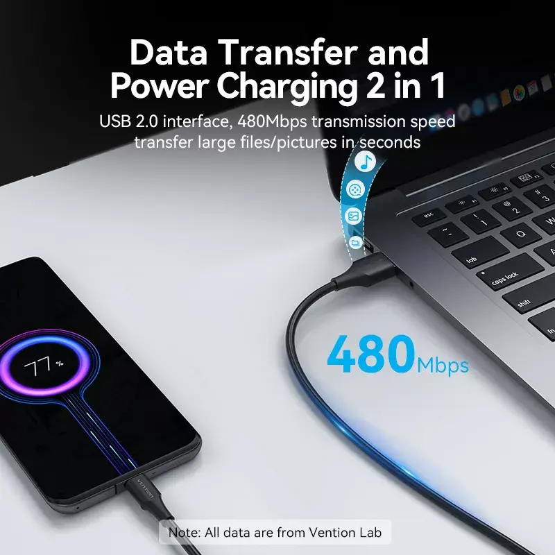Vention USB 2.0 A spraudnis uz C vīrišķais 3A kabelis 0,5 m melns