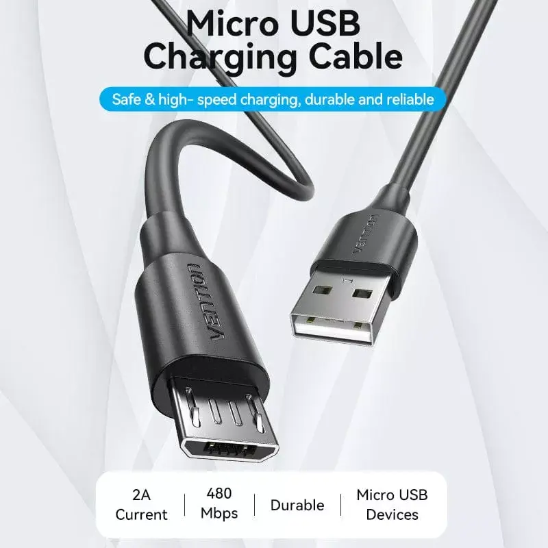 Vention USB 2.0 A tēviņš uz Micro-B tēviņš 2A kabelis 2M melns
