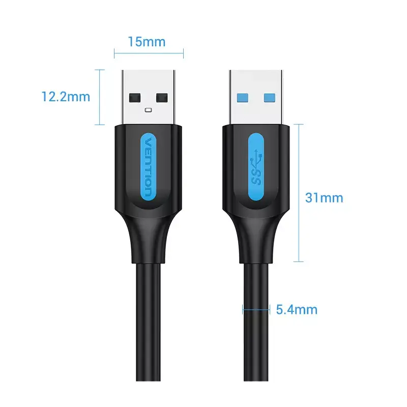 USB A uz A kabelis Vention CONBD 0.5 m, USB 3.2 Gen 1 (5 Gbit/s), melns