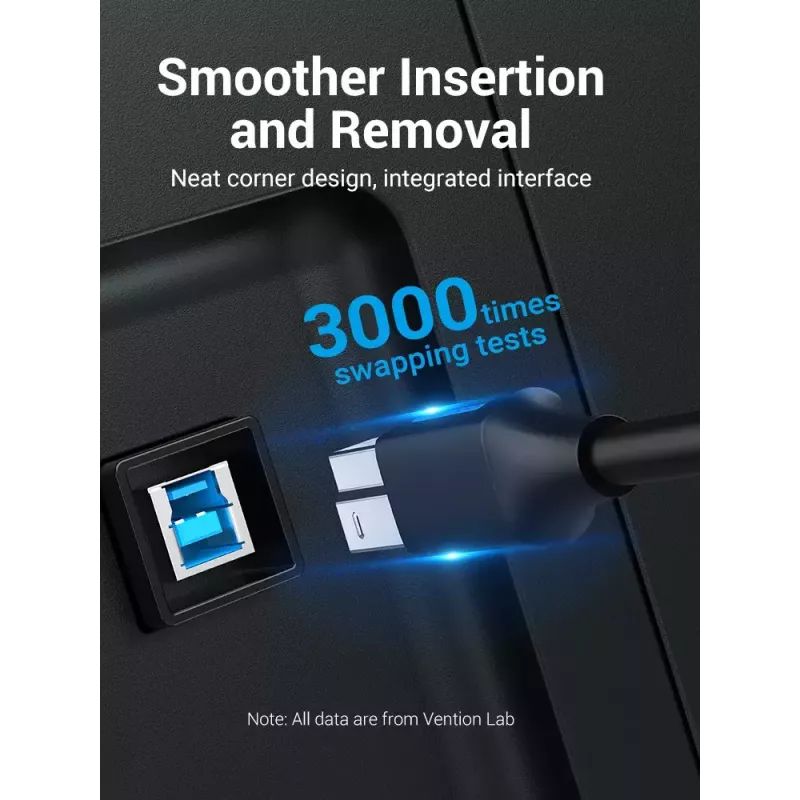 Vention USB 3.0 A–B kabelis, 3 m — USB 3.2 Gen 1 (5 Gbit/s), melns, niķelēti savienotāji