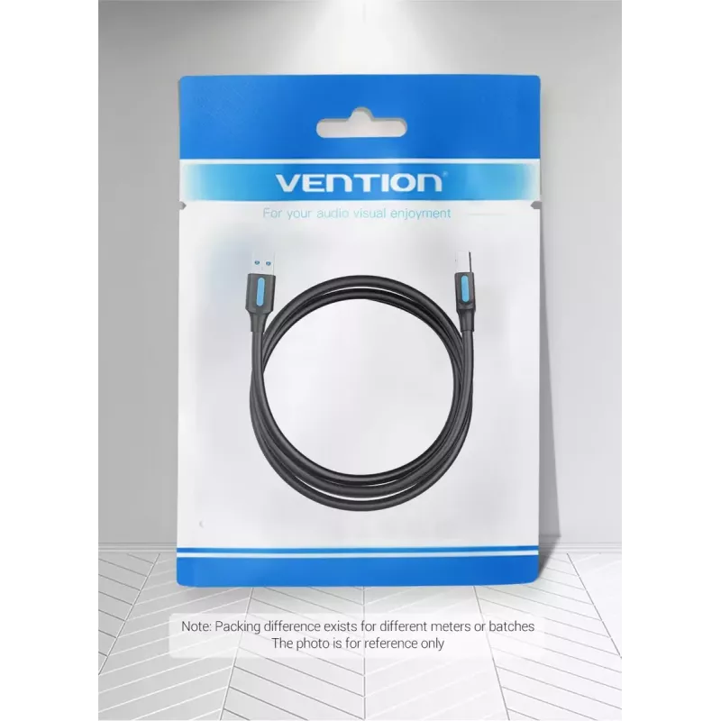 Vention USB 3.0 A–B kabelis, 3 m — USB 3.2 Gen 1 (5 Gbit/s), melns, niķelēti savienotāji
