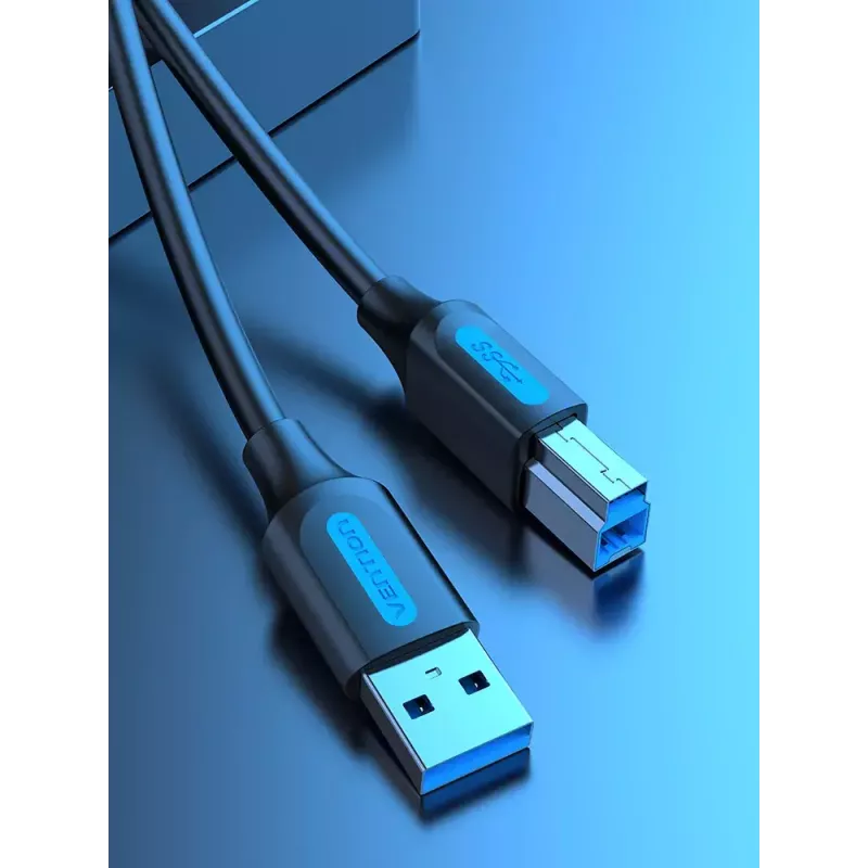 Vention USB 3.0 A–B kabelis, 3 m — USB 3.2 Gen 1 (5 Gbit/s), melns, niķelēti savienotāji