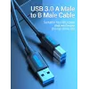 Vention USB 3.0 A–B kabelis, 3 m — USB 3.2 Gen 1 (5 Gbit/s), melns, niķelēti savienotāji