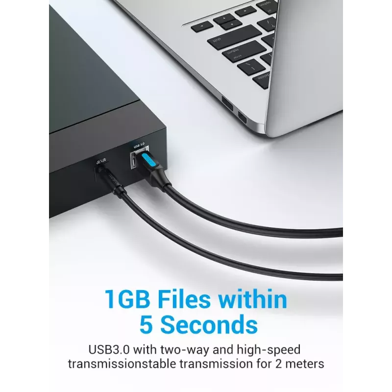 Vention USB 3.0 A–B kabelis, 3 m — USB 3.2 Gen 1 (5 Gbit/s), melns, niķelēti savienotāji
