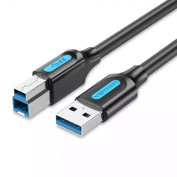 Vention USB 3.0 A–B kabelis, 3 m — USB 3.2 Gen 1 (5 Gbit/s), melns, niķelēti savienotāji