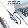 USB centrmezgls Vention CKOHB — 4 portu USB 3.2 Gen 1/USB 2.0 centrmezgls, 0,15 m kabelis, pelēks alumīnijs
