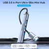 USB centrmezgls Vention CKOHB — 4 portu USB 3.2 Gen 1/USB 2.0 centrmezgls, 0,15 m kabelis, pelēks alumīnijs
