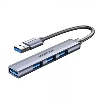 USB centrmezgls Vention CKOHB — 4 portu USB 3.2 Gen 1/USB 2.0 centrmezgls, 0,15 m kabelis, pelēks alumīnijs