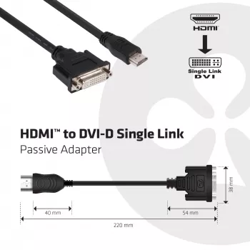 CLUB3D HDMI uz DVI Single Link pasīvais adapteris 0,40 m HDMI DVI