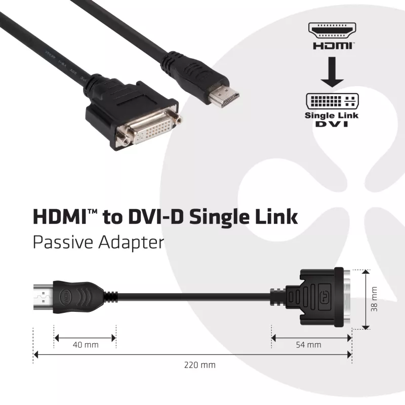 CLUB3D HDMI uz DVI Single Link pasīvais adapteris 0,40 m HDMI DVI