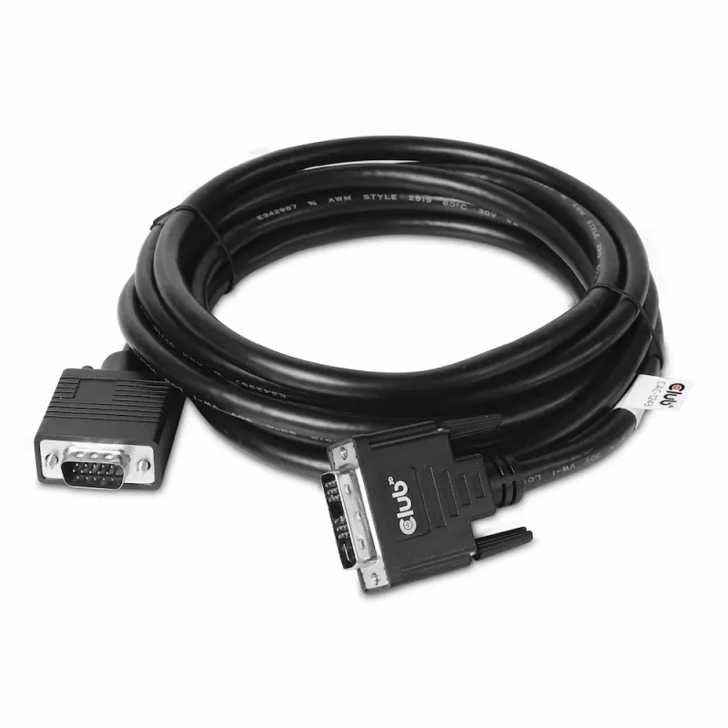 DVI-A uz VGA kabelis vīr.-vīr. CLUB3D CAC-1243 3 m 28 AWG melns