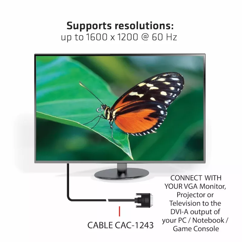 DVI-A uz VGA kabelis vīr.-vīr. CLUB3D CAC-1243 3 m 28 AWG melns