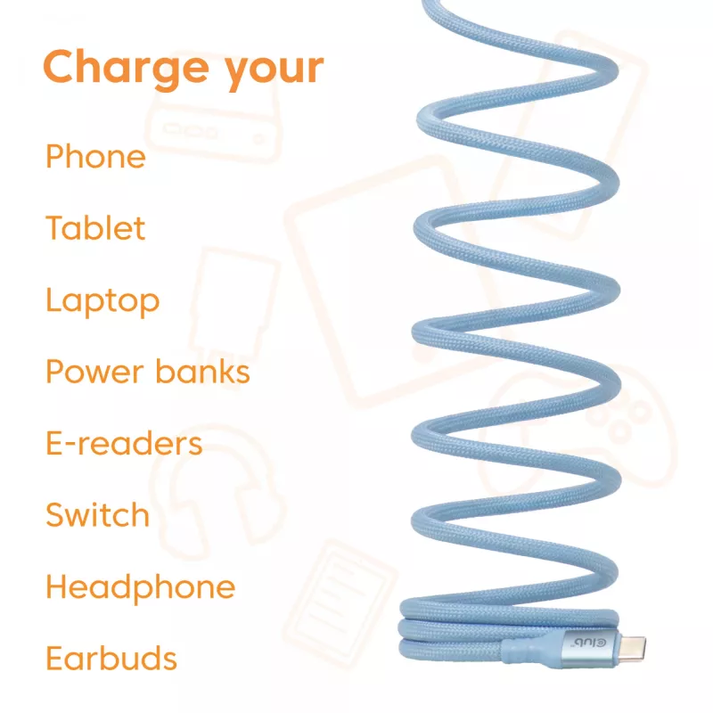 CLUB3D USB-C® Magnetic-Coil 240W PD3.1 zils kabelis 2 m / 6,56 pēdas ātra uzlāde