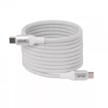 USB-C Magnetic-Coil kabelis Club 3D CAC-3032 — balts, magnētiskās spoles dizains uzlādei un datu pārraidei
