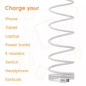 USB-C Magnetic-Coil kabelis Club 3D CAC-3032 — balts, magnētiskās spoles dizains uzlādei un datu pārraidei