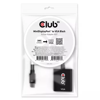 CLUB3D MiniDisplayPort™ uz VGA melns aktīvais adapteris M/F