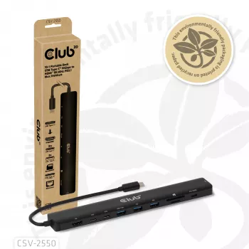 CLUB3D 10-1 pārnēsājamā dokstacija USB Type-C® 10Gbps uz HDMI™ 8K30Hz PD3.1 maks. 140 W