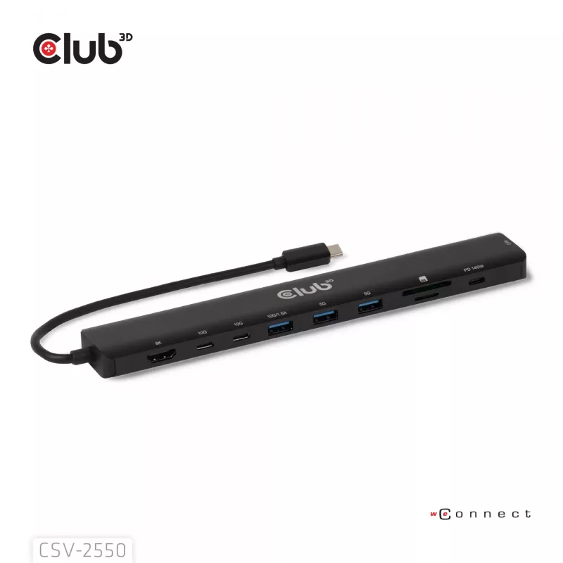 CLUB3D 10-1 pārnēsājamā dokstacija USB Type-C® 10Gbps uz HDMI™ 8K30Hz PD3.1 maks. 140 W