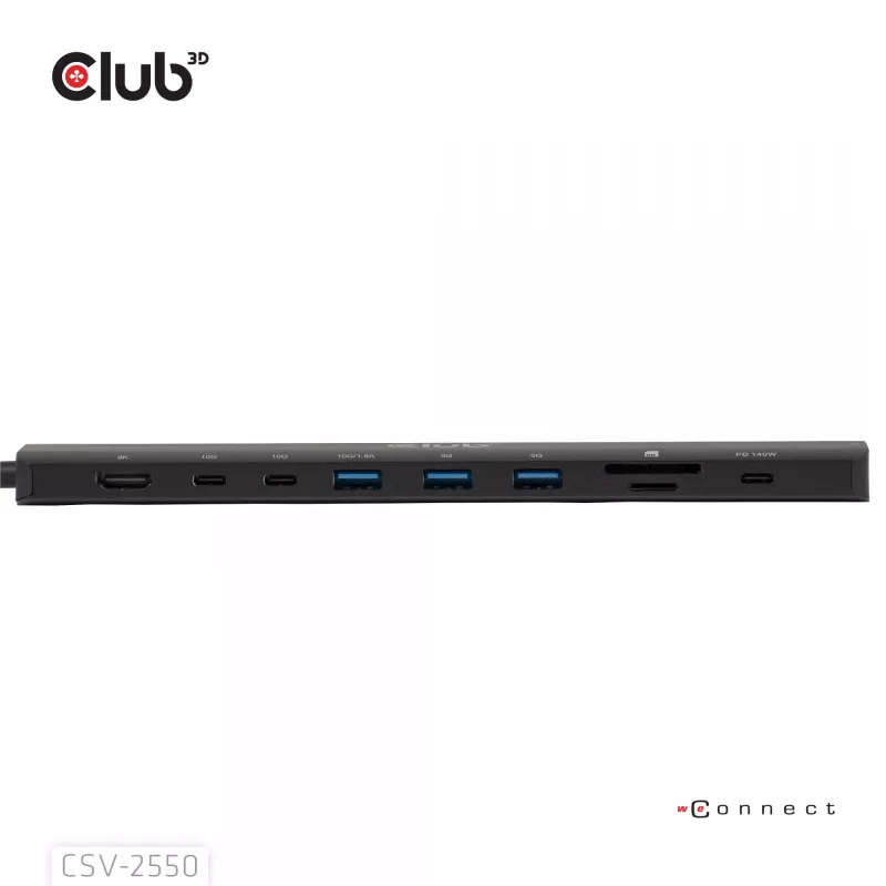 CLUB3D 10-1 pārnēsājamā dokstacija USB Type-C® 10Gbps uz HDMI™ 8K30Hz PD3.1 maks. 140 W