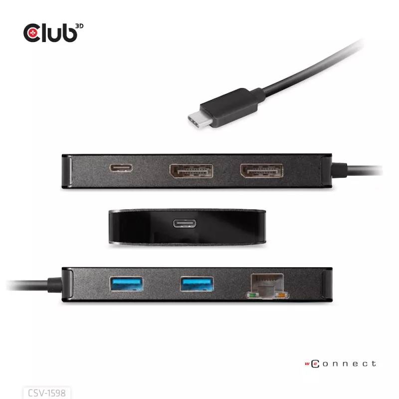 CLUB3D USB Gen2 Type-C uz diviem DisplayPort 4k60Hz 7-in-1 centrmezgls